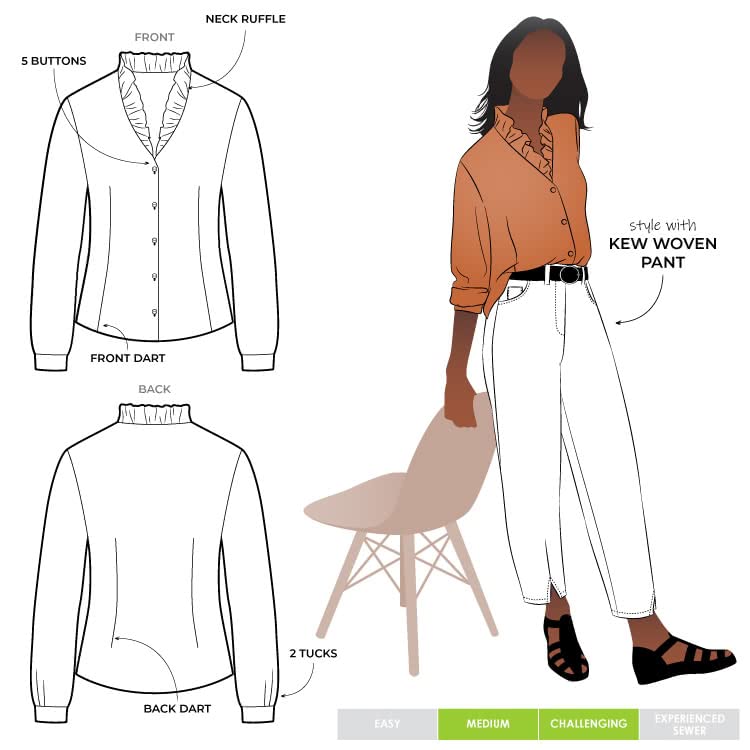 Style Arc Sewing Pattern - Francesca Woven Shirt (Sizes 18-30), White