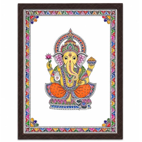 Image of PAPER PAJAMA Lord Ganesha Vastu Wall Art for Living Room | Madhubani Ganpati Bappa Painting | Traditional Mithila Religious Framed Decor for Home, Office & Pooja Room (10x13 Inches)