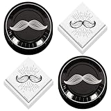 Mustache Party Supplies - Black and White Mustache Paper Dessert Plates and Cocktail Napkins (Serves 16)- Little Man Birthday, Retirement, Dad's Birthday Party Plates