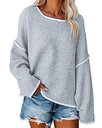 SALENT Women's Soft Oversized Sweaters Long Sleeve Crew Neck Chunky Knit Casual Tunic Knitwear Tops (US, Alpha, X-Large, Regular, Regular, Gray)