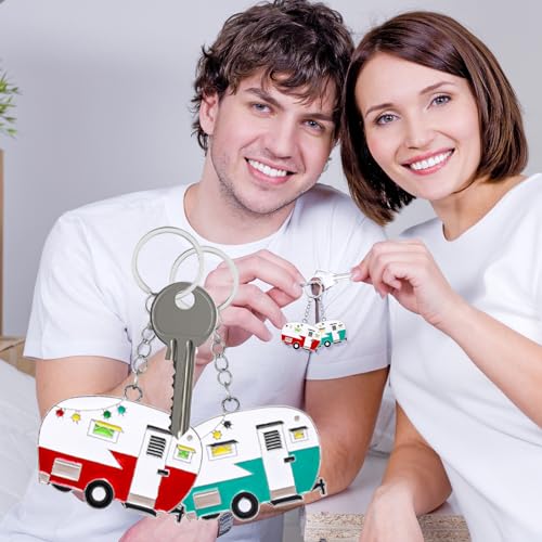 DSLSQD 2 Stück Schlüsselanhänger Wohnwagen,Camper Schlüsselanhänger,Schlüsselanhänger Wohnmobil,Wohnwagen Deko,Retro Reiseanhänger Schlüsselanhänger Zubehör,für RV Reise Campervan Geschenk Charm