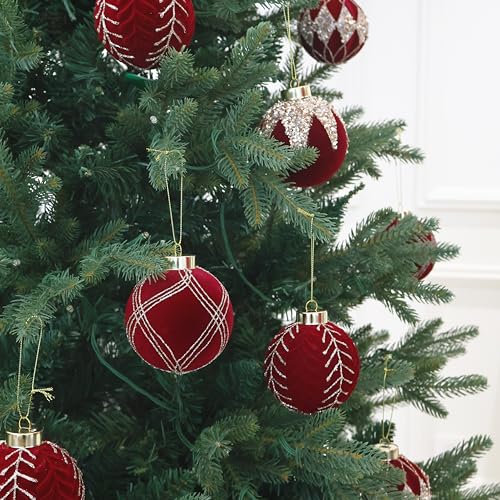 Image of 4IN Large Velvet Christmas Ornaments with Glitter, 9PCS Flocked Ornaments