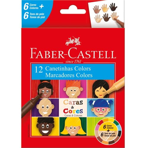 Canetinha, Faber-Castell, Caras & Cores, 6 Cores + 6 Tons de Pele