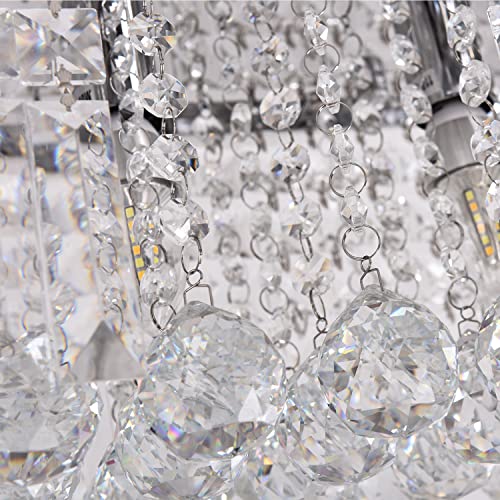 Image of Ceiling Light for Dining Room, Flush Mount Modern K9 Crystal Light Fixture, Rectangular Chandelier for Kitchen Island, L29.5inch, Chrome Finish