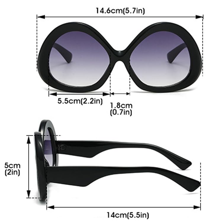 bullabulling Vintage Oversized Round Sunglasses For Women Men Shades Big Frame Trendy Hip Hop black Sun Glasses UV4004