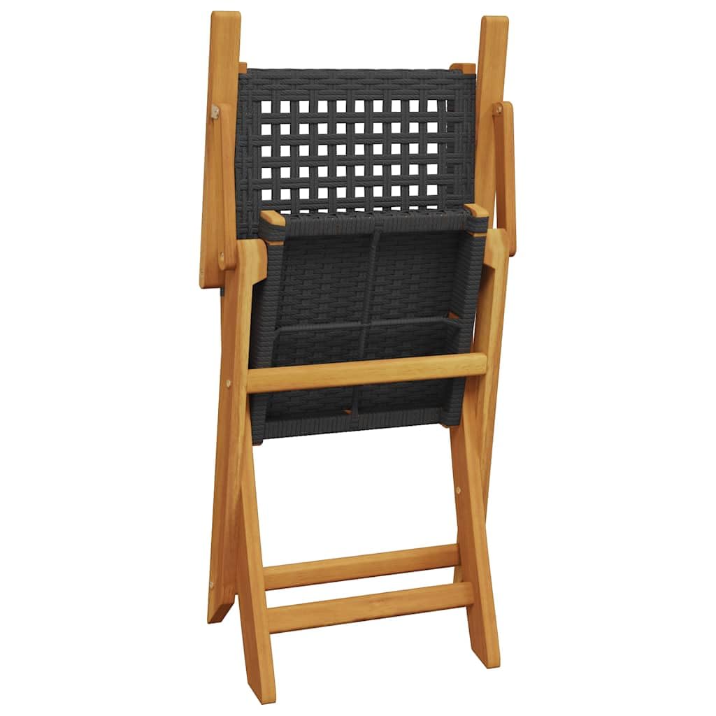 Set da bistrò da giardino, 3 pezzi, nero, in polyrattan e legno massello di acacia, tavolo da giardino pieghevole con 2 sedie, per balcone, terrazza, cortile