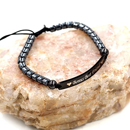 Natural Black Hematite Stone Beads Engraved Name Id Bracelet For Men Women Customized Kids Name Bracelet For Mom Dad Y1457 #TOP6