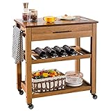 furduzz Wood Kitchen Island Cart on Wheels, 3 Tier Rolling Kitchen Cart Serving Cart Trolley with 1...