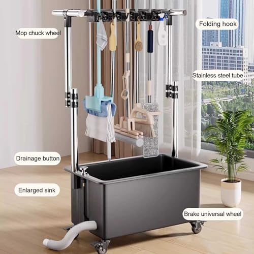 Évier autoportant avec lavabo profond et support réglable à roulettes - 3