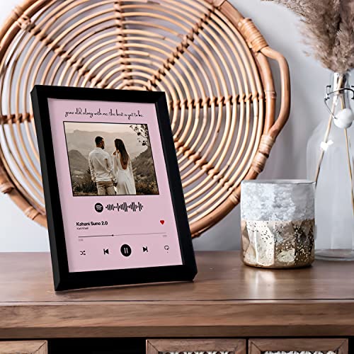 Image of Ritwika's Personalized Spotify Song Barcode with Photo & Message Digital Print Engineered Wooden Frame for Desk 17 X 22 CM Light Pink Set of 1 Rectangular,Tabletop
