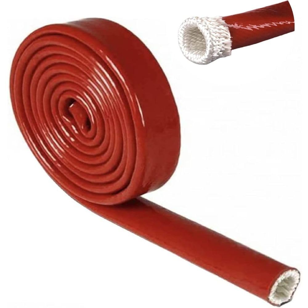 Insulation Heat Shielded Fire Thermo Armor Fire Sleeve Silicone Coated Fiberglass Heat Protection for Automotive Hose Lines & Electrical Wiring-(Red 1/2" ID x5FT)