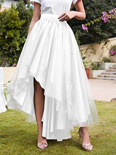 Rose In The Box High Low Tulle Skirt Lace Up Wedding Party Prom Cocktail Mesh Long Tulle Skirt For Women White thumb #5