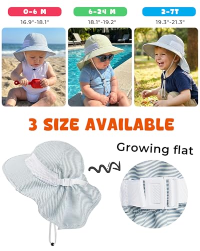Image of Toddler Baby Sun Hat Kids Summer Beach Essentials Adjustable Beach Hats with Bucket Wide Brim for Boys Girls Age 0-14 Years
