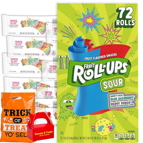 Fruit Roll Up Variety Flavors Snack | Blue Razzberry & Berry Raspberry | Gelatin & Gluten Free | After School Lunch Picnic Birthday Party Dessert Halloween Trick Treat | MUCHAI Card & Box Included (72 Fruit Pack - Sour ( Blue Razzberry & Berry Raspberry))