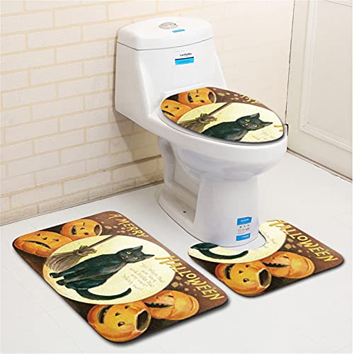 oneforus Badematten-Set 3-teiliges Badezimmer-Teppich-Set 3D-Druck rutschfeste Sockel-Badematte Toilettenkontur-Teppich… – Bild 3