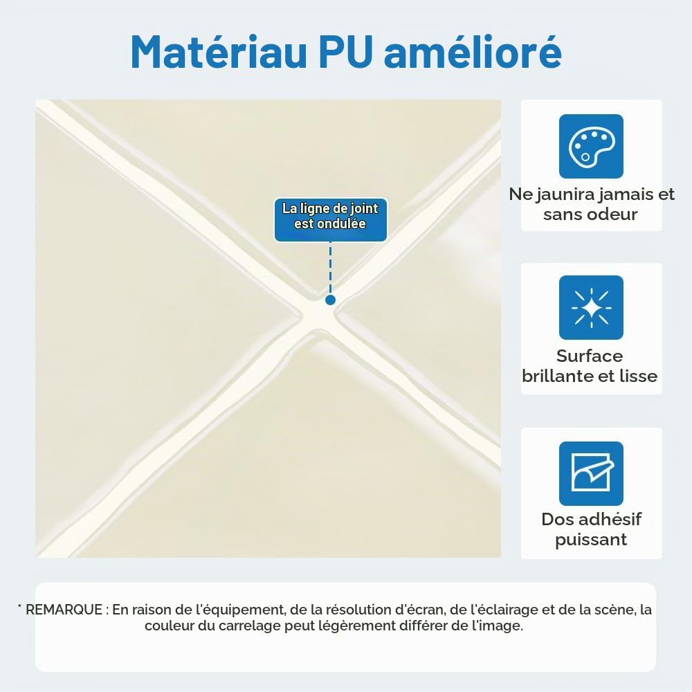 COMSTICKC Plus épais Credence Adhésif pour Cuisine Salle de Bain, 10 Pièces, Beige Carrelage Adhesif Mural, Carrelage Autocollant Métro, imperméable, 30,5x30,5cm