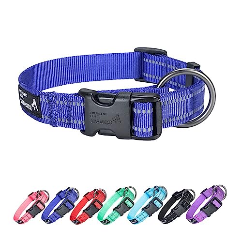 EXCELLENT ELITE SPANKER Reflective Dog Collar Classic Breathable Nylon Adjustable Pet Collar with Quick Release Buckle for Boy Girl Male Female Puppies Small Medium Large Dogs Training(BLU-S)