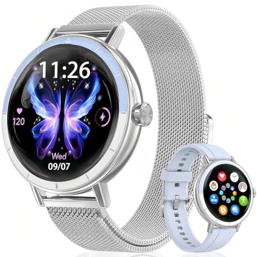 Montre Connectée Femme avec Appel Bluetooth,1.27 " HD Smartwatch IP68 120+ Sports Female Function SpO2 Sommeil Fréquence Cardiaque Podometre Calories, Fitness Tracker pour Android iOS (Argenté)