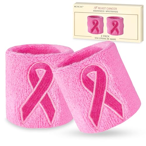 NICEMOVIC Breast Cancer Awareness Accessories Breast Cancer Gifts for Woman 2 Pack Ribbon Wristbands Breast Cancer Ribbon Sports Wristbands - Pink