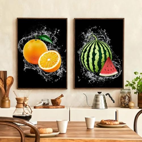 Toile moderne de fruits avec cadre 60x90cm en lot de 2 affiches HD pour cuisine