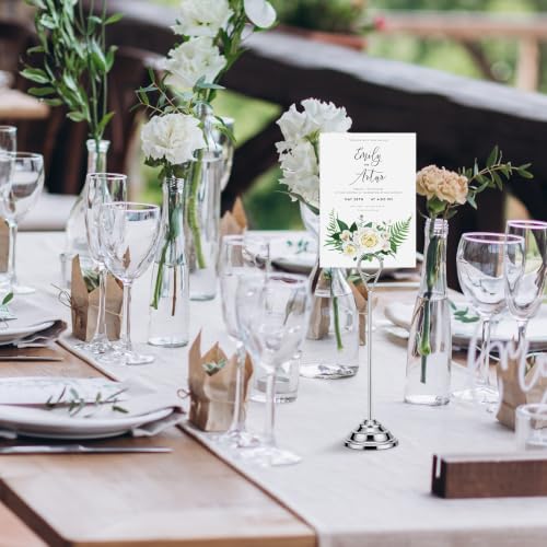 Image of 12 Pcs Table Number Holders Silver 8 Inch Metal Place Card Holders Table Number Stands Tabletop Sign Stands for Photos, Menu, Memo, Notes, Wedding, Restaurant, Banquet, Birthday