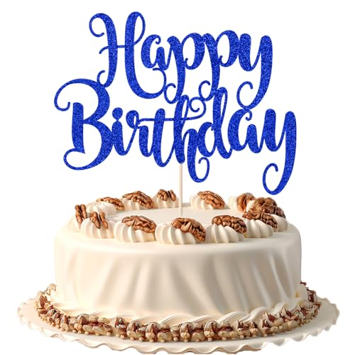 Happy Birthday Cake Topper- Glitter Happy Birthday Cake Decor, Ha...