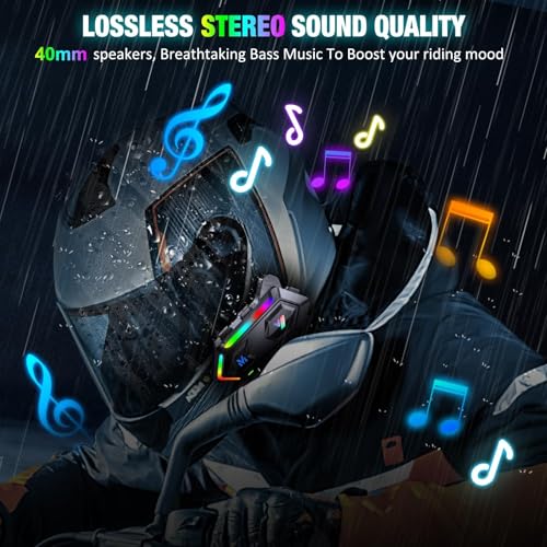 Image of FEYA Motorcycle Helmet Speakers Cool RGB Dazzling Lights,High Battery Life Motorbike Headset CVC&DSP Dual Noise Reduction and Deep Bass Motorcycle Accessories Ultra Thin Speakers Cycling /Skiing /Riding