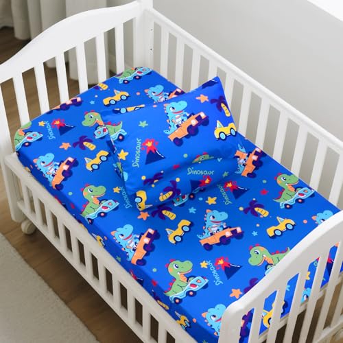 Image of Cloele Dinosaur Crib Bedding Sets for Boys-3 Piece Baby Bedding Set | Include Comforter Fitted Sheet Toddler Pillowcase,Nursery Bedding Set for Boys and Girls
