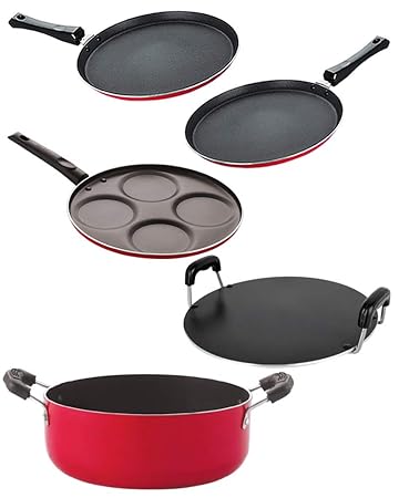 Nirlon nonstick Aluminium Utensils Set of 5 Pieces for Kitchen (2.6mm_FT13_FT12_RT_Cass20_UP4)