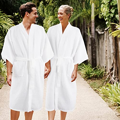 Hercicy 2 Pcs Waffle Robes Lightweight Robes for Women Man His and Hers Bathrobes for Couples Pool Party Weddings3