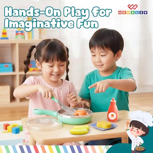 Image of Wembley Mini Chef's Corner Electric Pan | Pretend Cooking Kitchen Set for Girls | Pan with LED Light, Sizzle Sound & 3 Simulated Color-Changing Foods | Realistic Toy for Girls 3, 4, 5 Year |