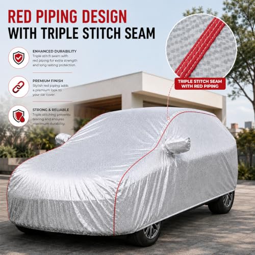 Image of Premium Car Cover for BMW 3 Series GT Model | Waterproof, UV & Dust Protection | Mirror & Antenna Pocket | Triple Stitched, Soft Inner Lining, Belt & Buckle (Metalic Silver)
