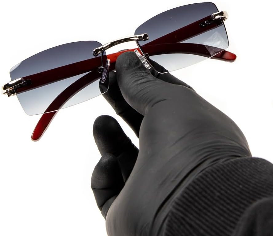 Street Knitted Rimless Silver Frame Cool Blue Gray Tint Hip Hop Rectangle Sunglasses for Women Men Gangster Grey Tint Shades 90s Frameless Small Square Retro Vintage Trendy - Image 3