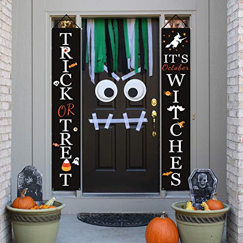 DAZONGE Halloween Decorations, Trick or Treat & It's October Witches Porch Banners for Halloween Hanging Decorations Indoor Outdoor