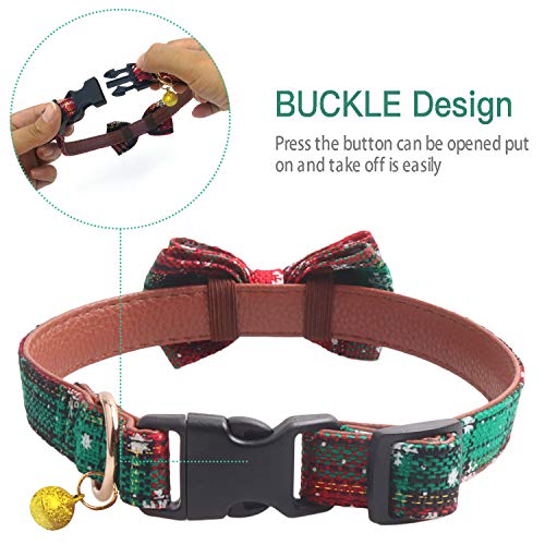 Image of 2 Pack /Set Christmas Snowflake Dog Collars Breakaway with Bow Tie and Bells for Cat and Small /Medium /Large Pets, Red & Green (M(11.8''-17.8''), Red+Green)
