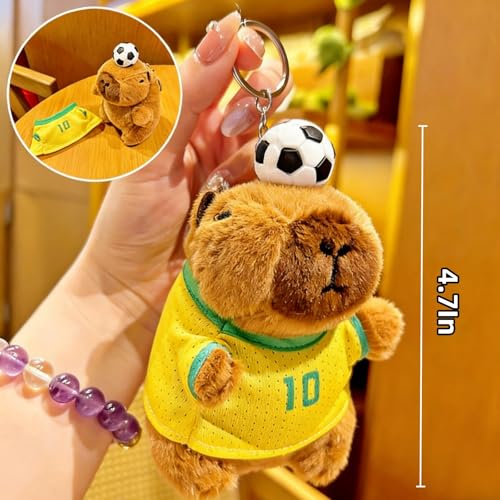 Kawaii Capybara Plush Keychain, Mini Capybara Keychain with Soccer/Basketball for Kids Adults, Sport Capybara Stuffed Animal for World Cup Birthday Christmas Party Decoration (4.7In,Keychain-Soc) — view 2