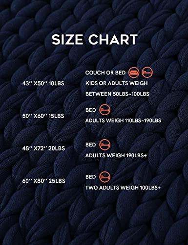 YnM Cotton Weighted Blanket, Handmade Chunky Knitted Design, Soft and Cozy, Temperature Regulating and Breathable, Machine Washable Throw for Sleep or Home Decor (Navy Blue, 60x80 Inch, 25lbs)