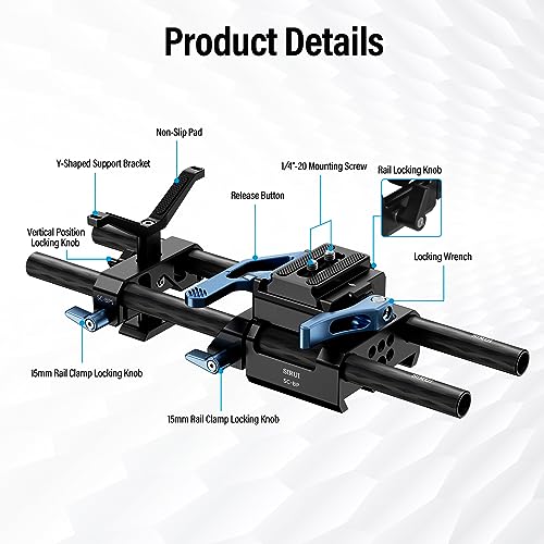 SIRUI Universal Camera 15mm Rod Rail Baseplate with Dual Carbon Fiber Rods, Y-shaped lens Bracket - Image 2