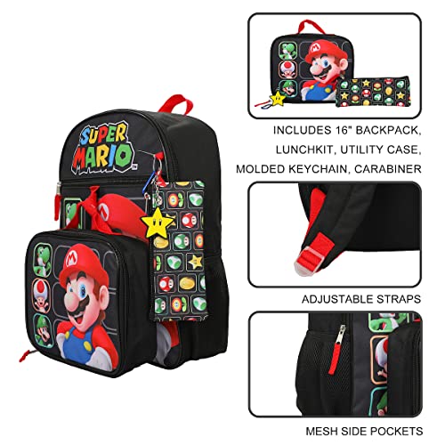 Super Mario Bros Character Grid 16" Youth 5-Piece Backpack Set #TOP1