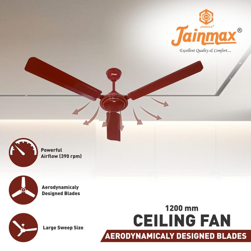 Image of 1200mm Ceiling Fan | 50W High-Speed Motor | 390 RPM | 100% Copper Winding | Anti-Dust | BEE Star Rated | Rust-Resistant | Up to 33% Energy Saving | Strong & Powerful Performance (Brown)