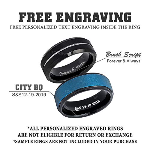 0.21ct Diamond 3-Stone Tungsten Ring - April Birthstone - 8MM Dome Black Ion-Plated Flat Brushed Finish Center Beveled Edge Comfort Fit Unisex Wedding Anniversary Band2