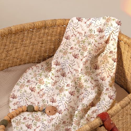 Image of lulumoon Baby Bassinet Sheets Muslin: Cotton Bedside Bassinet Sheets Floral for Girls - Fitted for Bedside Sleeper Mattress
