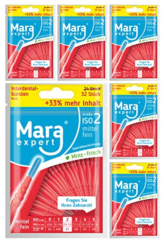 Mara Expert - Cepillos interdentales (0,5 mm ISO 2 finos, 6 x 32 cepillos interdentales rojos, cepillos dentales estándar) Cover