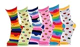 Differenttouch 6 Pairs Women's Fancy Design Multi Color Novelty Crew Socks