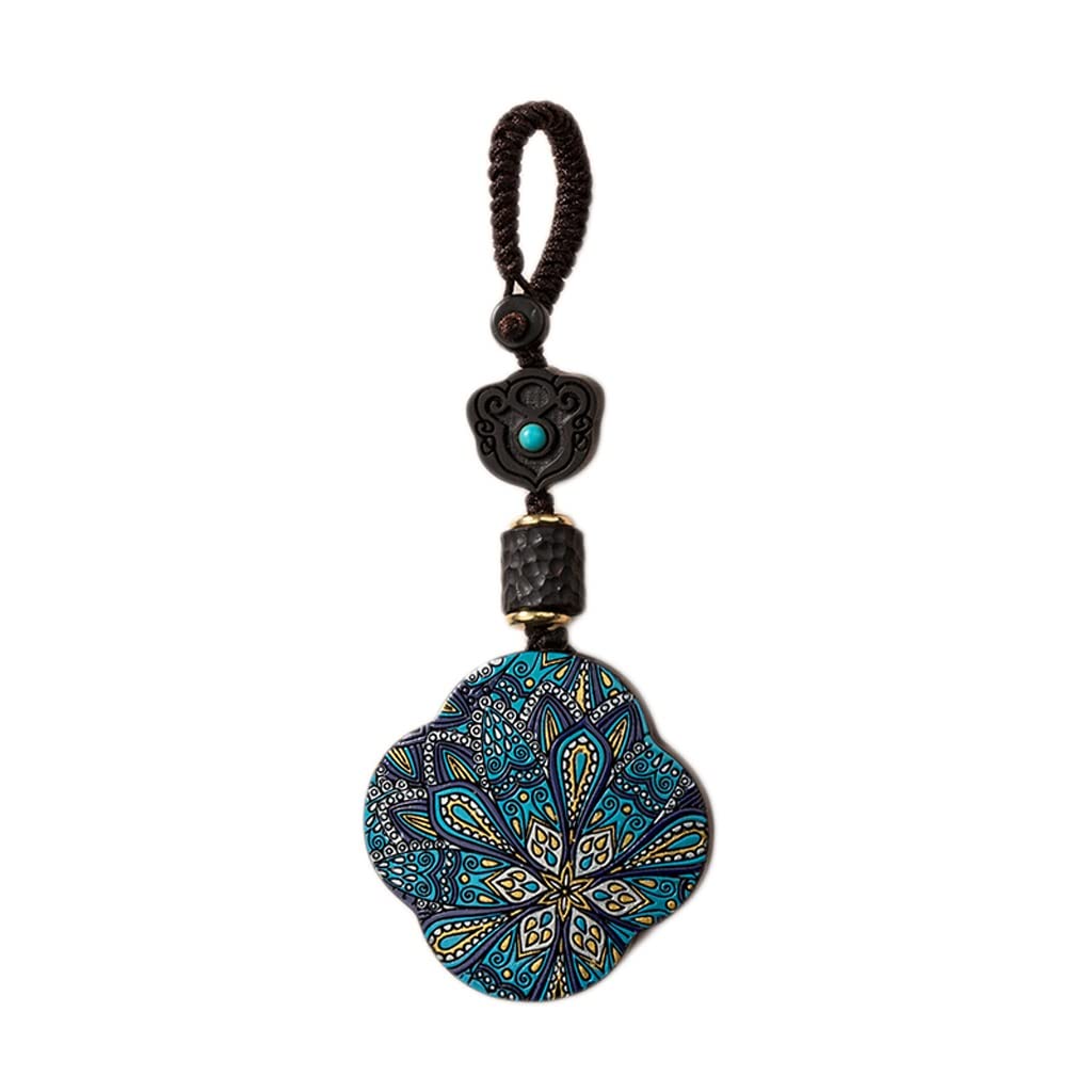 Porte-clés en bois de santal bleu RJJ Style pendentif cartable