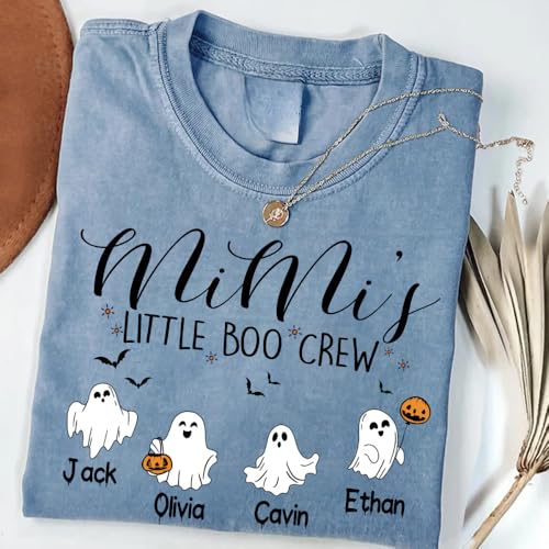 Grandma Little Boo Crew Shirt, Custom Name Grandma's Bootiful Crew Halloween Sweatshirt, Personalized Mama Grandma Mimi Nana Boo Sweatshirt with Grandkids Name, Custom Halloween Grandma Shirt4