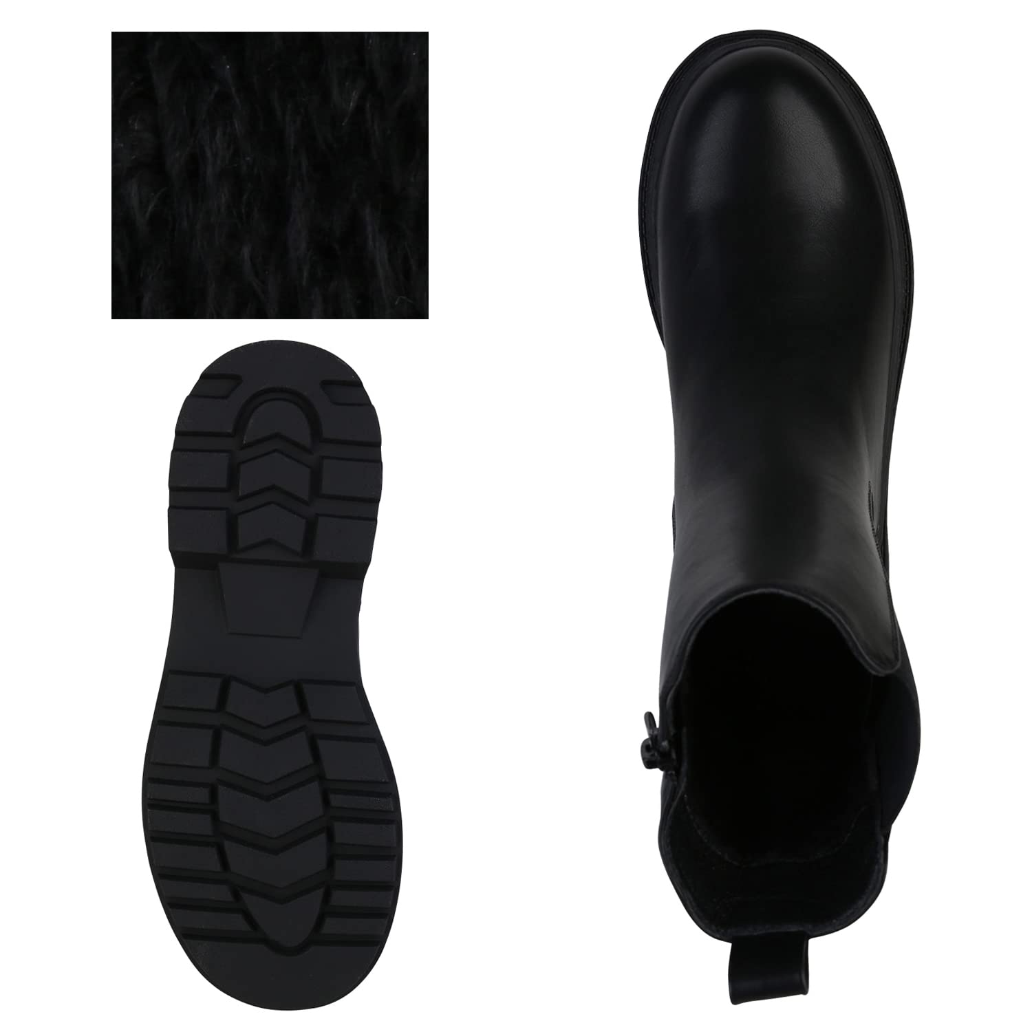 VAN HILL Damen Stiefeletten Plateau Boots Leicht Gefüttert mit Blockabsatz Profilsohle