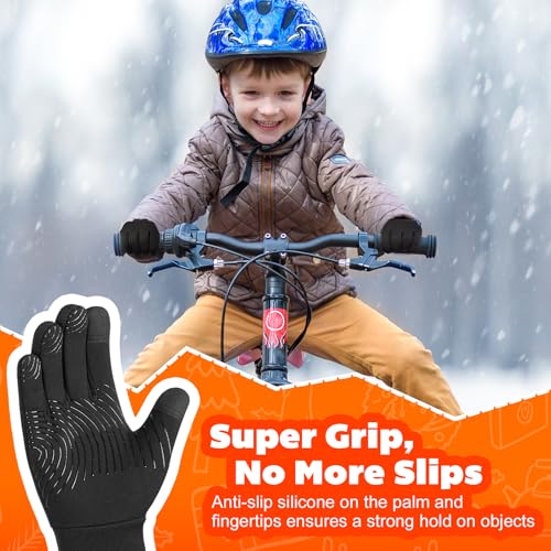 OOPOR Winter Handschuhe Kinder Fahrradhandschuhe Touchscreen - Anti-Rutsch Winddichte Radhandschuhe Herbst früher Winter Laufen Winterhandschuhe Junge Mädch für Outdoor Sport Fahrrad 4-12 Jahre
