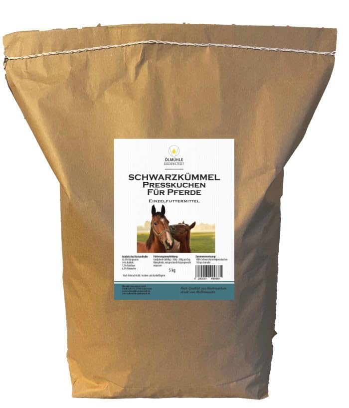 Schwarzkümmel Presskuchen für Pferde 5kg | Kleine Pellets mit Granulatanteil | frisch gepresst, naturbelassen | mit Öko-Strom in Niedersachsen hergestellt