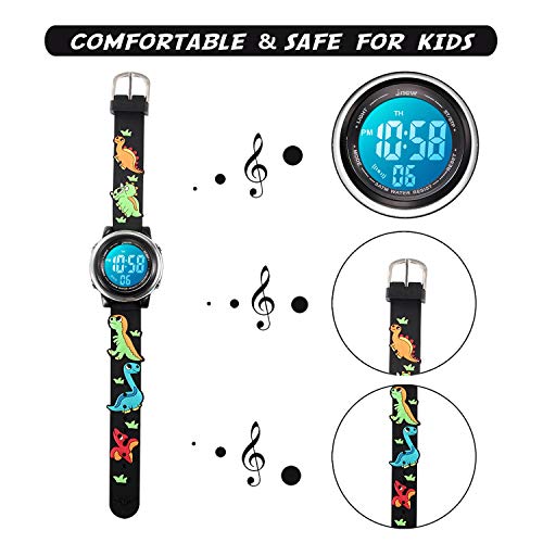 Kids Waterproof Watch Boys, Kids Digital Sports 3D Cartoon Outdoor Led Watches For Kid Gifts With Luminous Alarm Stopwatch Toddler Wristwatch For 3-12 Year Old Little Child Black Dinosaur Jurassic #TOP3